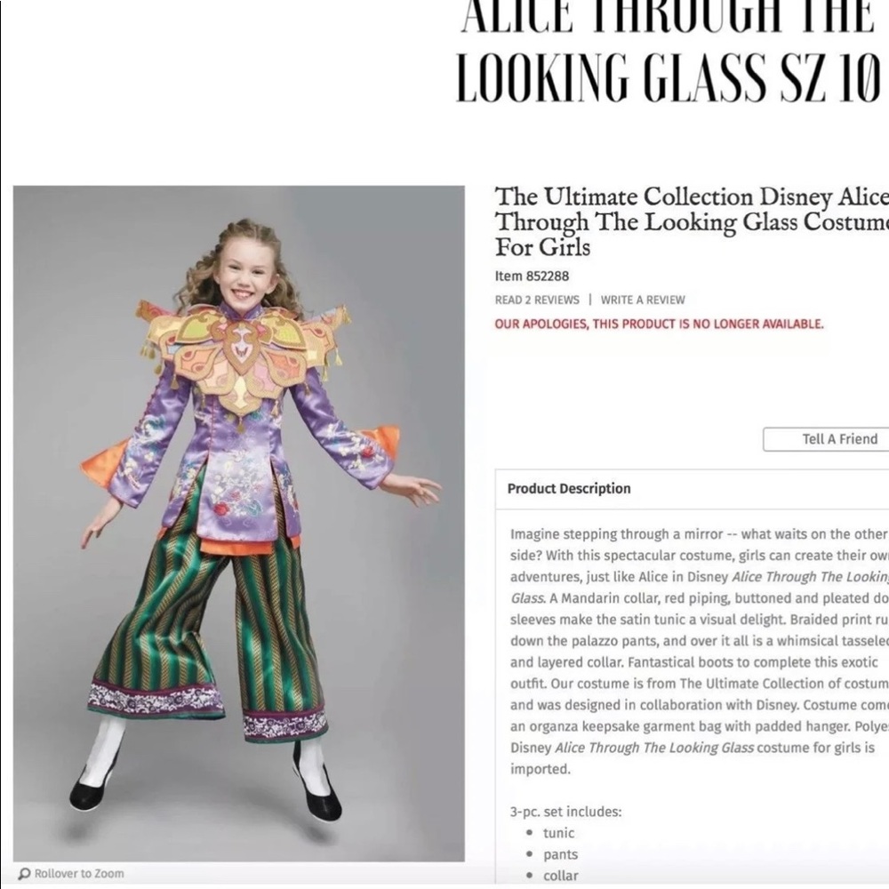 NEW Chasing Fireflies, Disney Alice Through the Looking Glass Costume, size 6